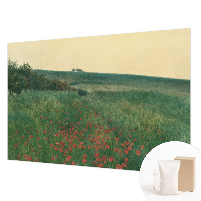 Papel mural texturado decorativo con diseño de campos de amapolas