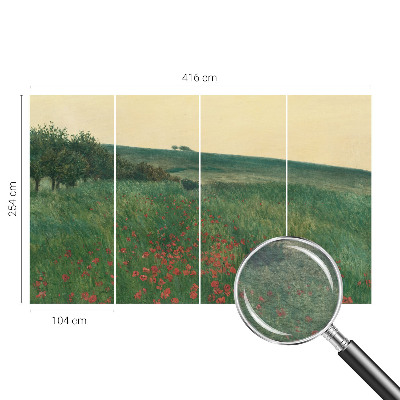 Papel mural texturado decorativo con diseño de campos de amapolas