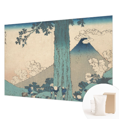 Papel mural con patrón decorativo con un paisaje de montaña
