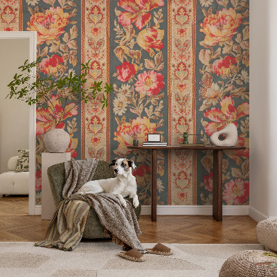 Papel mural texturado decorativo con estampado de flores coloridas