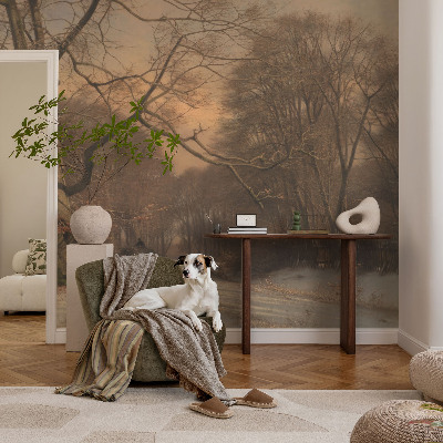 Papel mural texturado decorativo con diseño de paisaje invernal