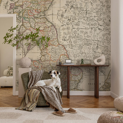 Fotomural decorativo para cabecero de cama con diseño de mapa antiguo