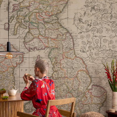 Fotomural decorativo para cabecero de cama con diseño de mapa antiguo