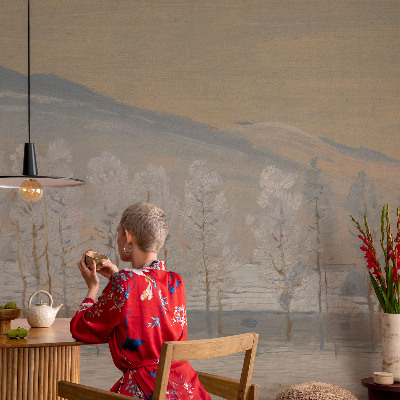 Papel mural texturado decorativo con un paisaje invernal