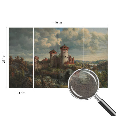 Papel mural con patrón decorativo con un paisaje romántico
