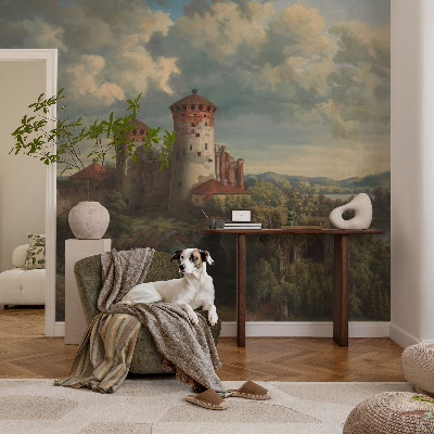 Papel mural con patrón decorativo con un paisaje romántico