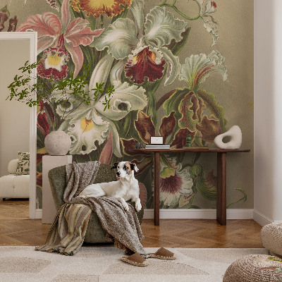 Fotomural decorativo para cabecero de cama con un motivo de elegancia floral para dormitorio