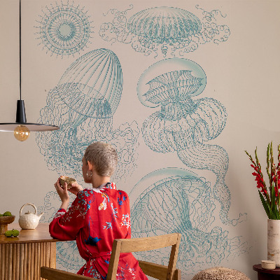 Papel mural con patrón decorativo con un diseño de medusas marinas
