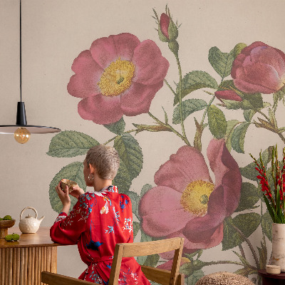 Papel mural con patrón decorativo con motivo de rosa