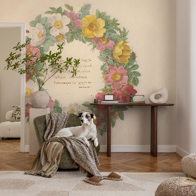Papel mural texturado decorativo con motivo de corona floral