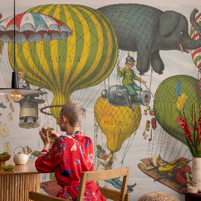 Mural de pared con estampado hermoso con diseño de viaje en globo