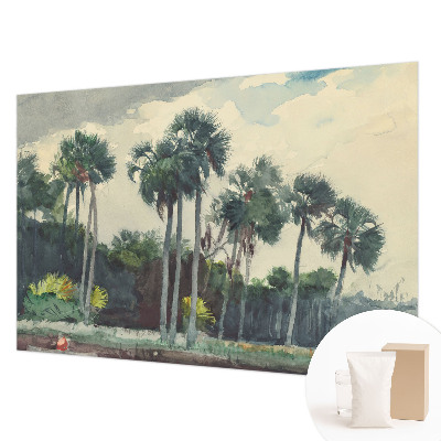 Papel mural texturado decorativo con estampado de palmeras exóticas