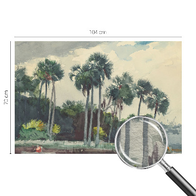 Papel mural texturado decorativo con estampado de palmeras exóticas