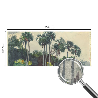 Papel mural texturado decorativo con estampado de palmeras exóticas