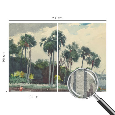 Papel mural texturado decorativo con estampado de palmeras exóticas