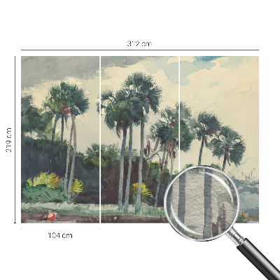 Papel mural texturado decorativo con estampado de palmeras exóticas