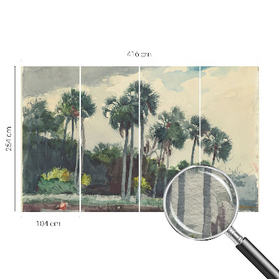 Papel mural texturado decorativo con estampado de palmeras exóticas