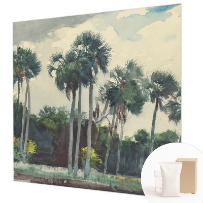 Papel mural texturado decorativo con estampado de palmeras exóticas