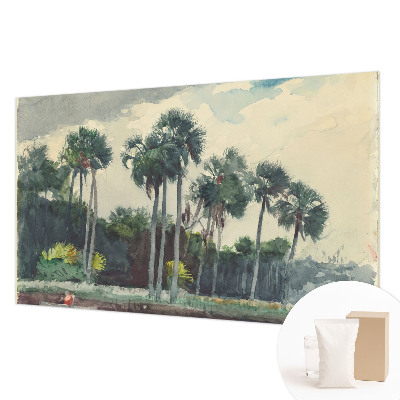 Papel mural texturado decorativo con estampado de palmeras exóticas