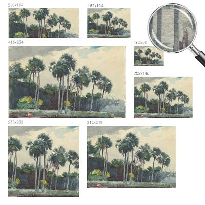 Papel mural texturado decorativo con estampado de palmeras exóticas