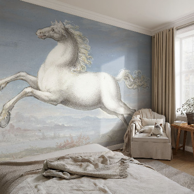 Fotomural decorativo para cabecero de cama con diseño de caballos en pleno salto