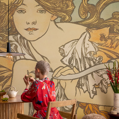 Mural de pared con estampado hermoso con motivo de elegancia primaveral para decorar interiores