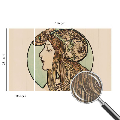 Papel mural texturado decorativo con diseño de retrato Art Nouveau