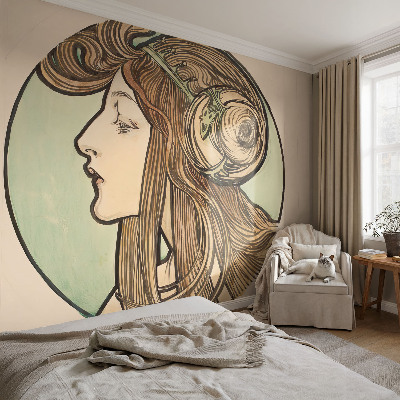Papel mural texturado decorativo con diseño de retrato Art Nouveau