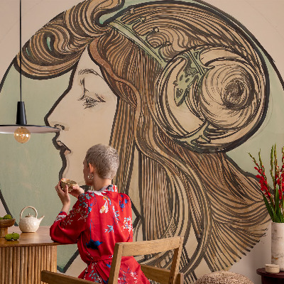 Papel mural texturado decorativo con diseño de retrato Art Nouveau