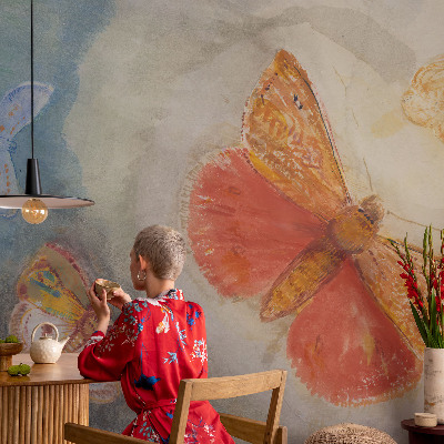 Mural decorativo con diseño de mariposas coloridas