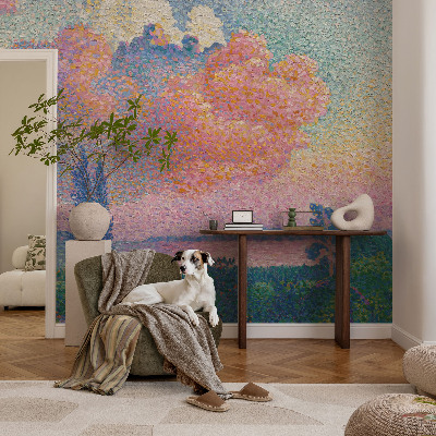 Papel mural con patrón decorativo con un paisaje colorido