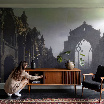 Papel mural texturado decorativo con diseño de ruinas góticas