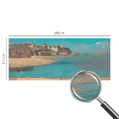 Mural decorativo con ilustración de un pueblo tranquilo