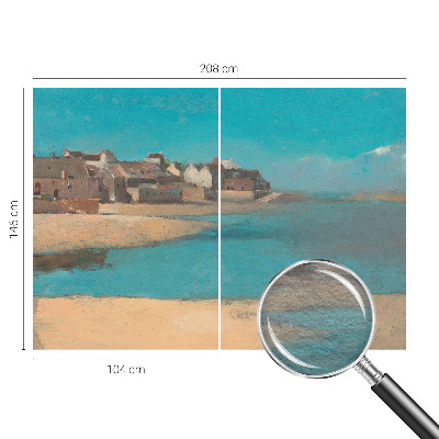 Mural decorativo con ilustración de un pueblo tranquilo