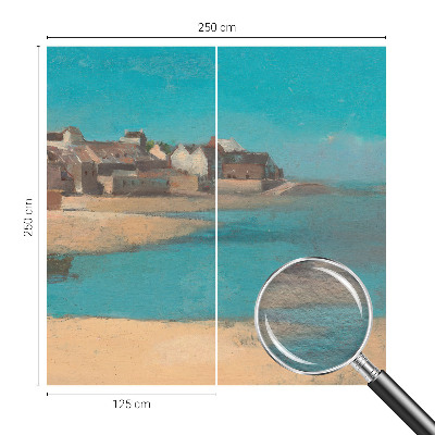 Mural decorativo con ilustración de un pueblo tranquilo