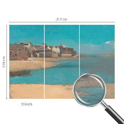 Mural decorativo con ilustración de un pueblo tranquilo