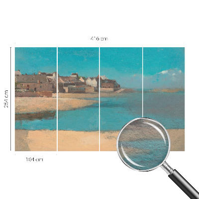 Mural decorativo con ilustración de un pueblo tranquilo