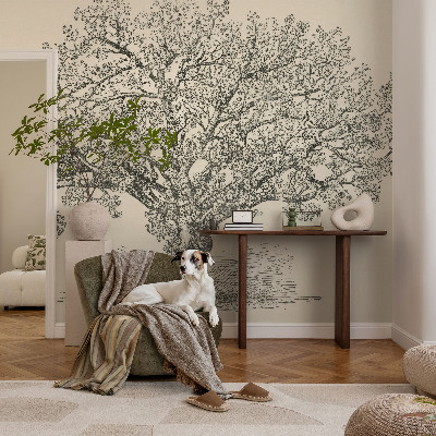 Papel mural con patrón decorativo con una ilustración de un árbol