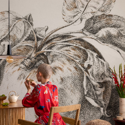 Papel mural texturado decorativo con estampado de hojas de manzano