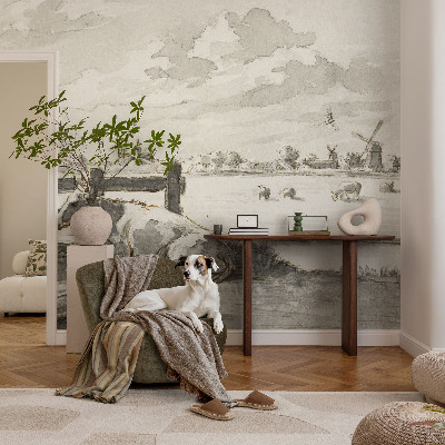 Papel mural texturado decorativo con diseño 'Idilio rural'