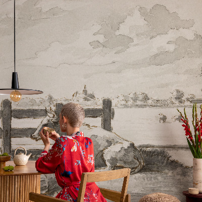 Papel mural texturado decorativo con diseño 'Idilio rural'