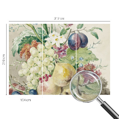 Mural decorativo con diseño de flores y frutas