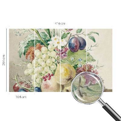 Mural decorativo con diseño de flores y frutas