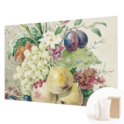 Mural decorativo con diseño de flores y frutas