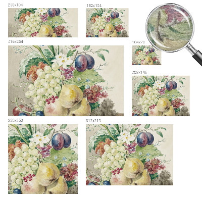 Mural decorativo con diseño de flores y frutas