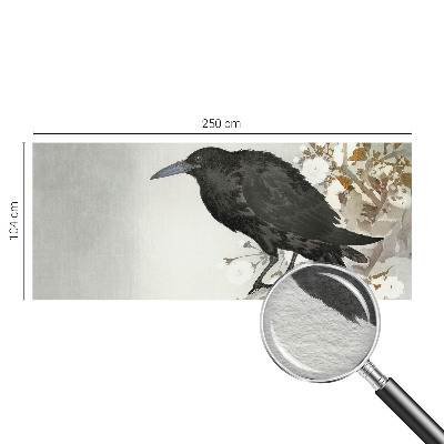 Fotomural decorativo para cabecero de cama con un diseño de cuervo entre flores