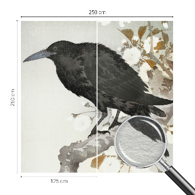 Fotomural decorativo para cabecero de cama con un diseño de cuervo entre flores