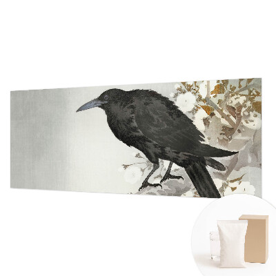Fotomural decorativo para cabecero de cama con un diseño de cuervo entre flores