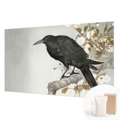 Fotomural decorativo para cabecero de cama con un diseño de cuervo entre flores