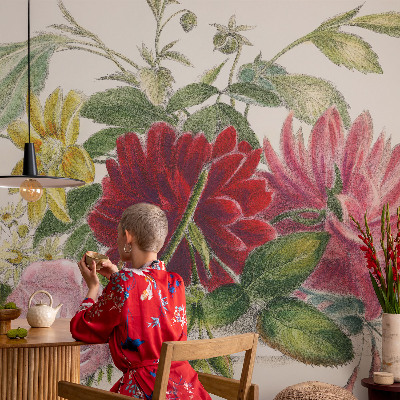 Papel mural texturado decorativo con un diseño de ramo de flores